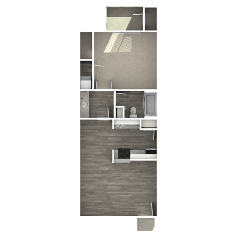 Floor plan for 1 bed, 1 bath, 600 sqft