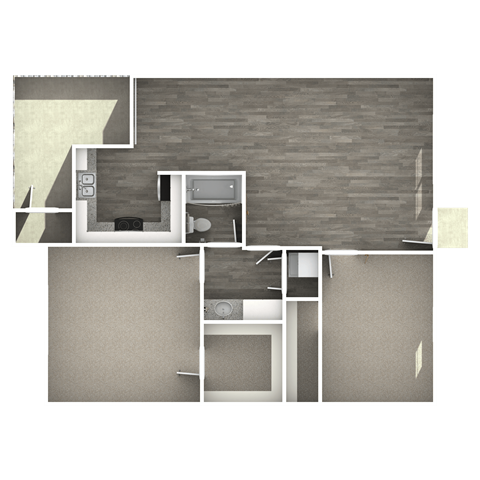 Floor plan for 2 beds, 1 bath, 829 sqft