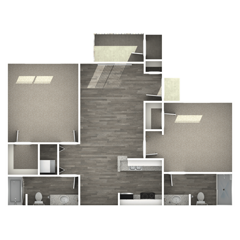 Floor plan for 2 beds, 2 baths, 895 sqft