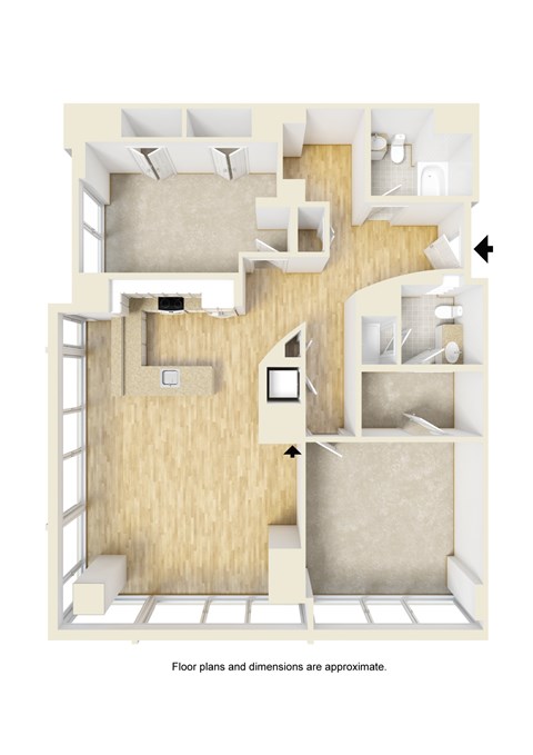 Floor plan for 2 beds, 2 baths, 1374 sqft
