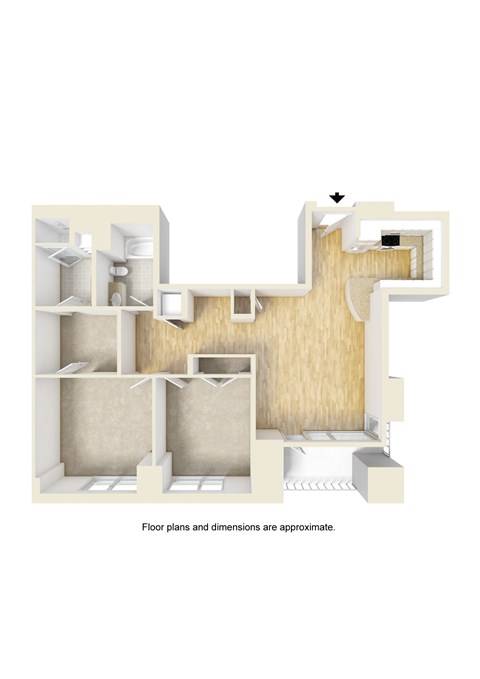 Floor plan for 2 beds, 2 baths, 1298 sqft
