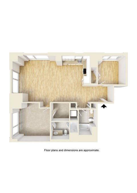 Floor plan for 2 beds, 2 baths, 1197 sqft