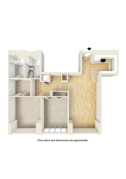 Floor plan for 2 beds, 2 baths, 1214 sqft
