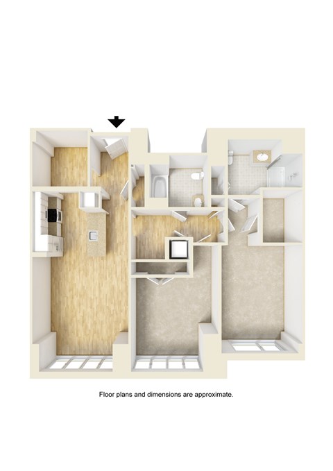Floor plan for 2 beds, 2 baths, 1315 sqft