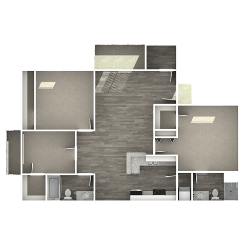Floor plan for 3 beds, 2 baths, 1048 sqft
