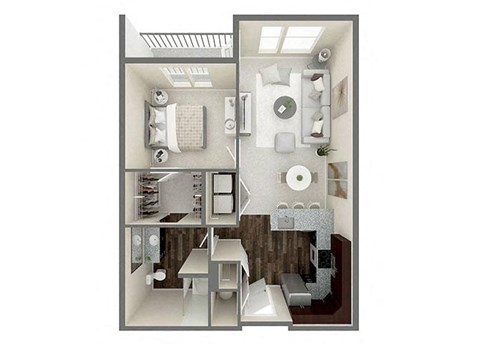 Floor plan for 1 bed, 1 bath, 758 sqft