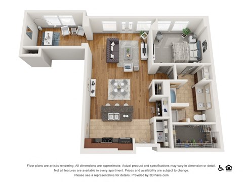 Floor plan for 1 bed, 1 bath, 1132 sqft