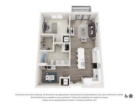 Floor plan for 1 bed, 1 bath, 898 sqft