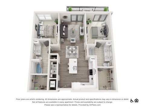 Floor plan for 2 beds, 2 baths, 1085 sqft