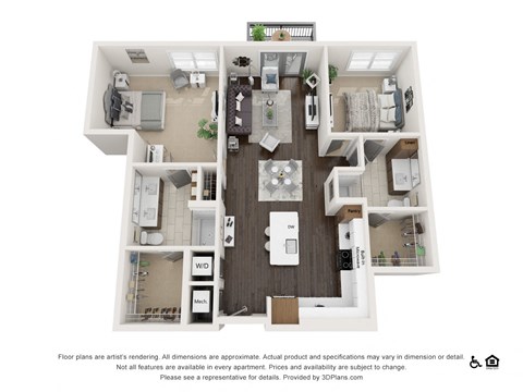 Floor plan for 2 beds, 2 baths, 1151 sqft