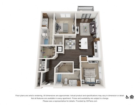 Floor plan for 2 beds, 2 baths, 1250 sqft
