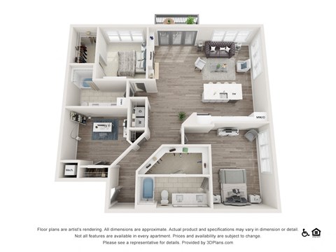 Floor plan for 2 beds, 2 baths, 1560 sqft