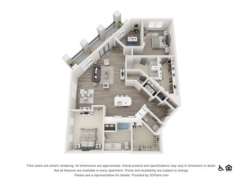 Floor plan for 2 beds, 2 baths, 1749 sqft