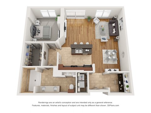 Floor plan for 1 bed, 1 bath, 1141 sqft
