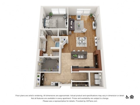 Floor plan for 1 bed, 1 bath, 1224 sqft