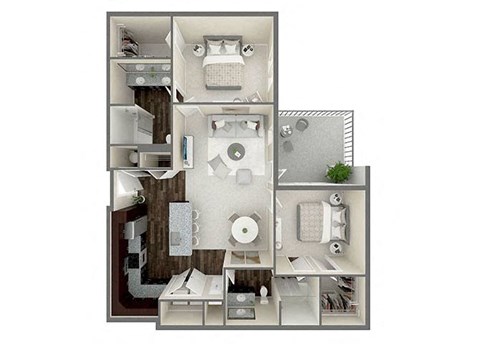 Floor plan for 2 beds, 2 baths, 1162 sqft