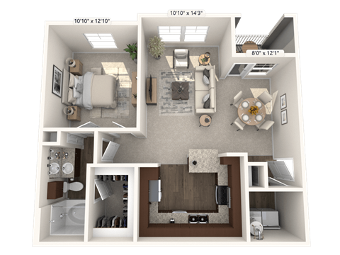 Floor plan for 1 bed, 1 bath, 792 sqft