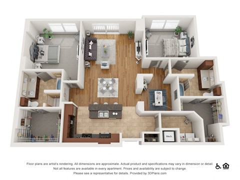 Floor plan for 2 beds, 2 baths, 1610 sqft