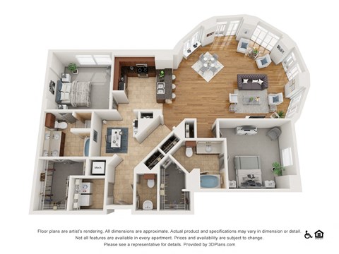 Floor plan for 2 beds, 2.5 baths, 1862 sqft