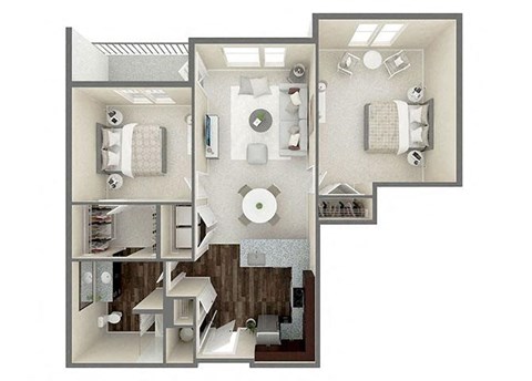 Floor plan for 2 beds, 1 bath, 1020 sqft
