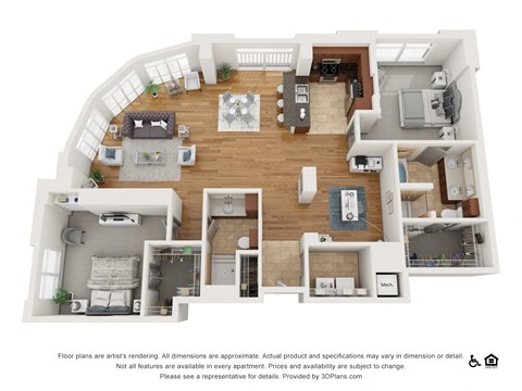 Floor plan for 2 beds, 2 baths, 1681 sqft