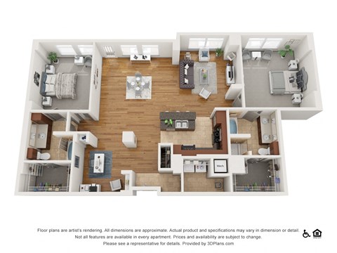 Floor plan for 2 beds, 2 baths, 1822 sqft