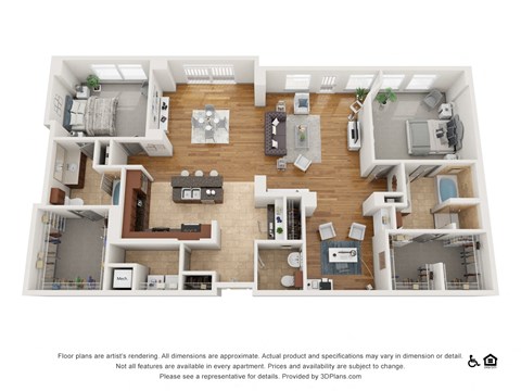 Floor plan for 2 beds, 2.5 baths, 1922 sqft