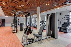Grapevine apartment for rent - a gym with cardio equipment and weights in a wellness center