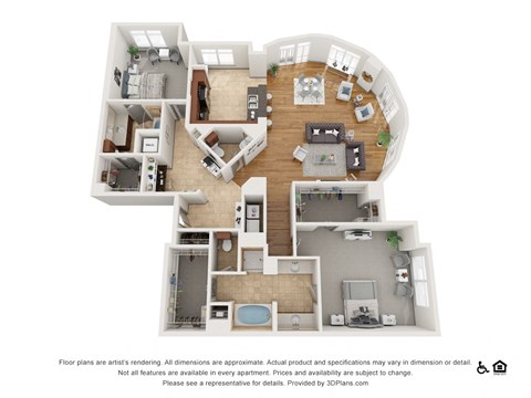 Floor plan for 2 beds, 2.5 baths, 2240 sqft