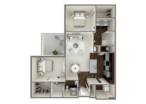 Floor plan for 2 beds, 2 baths, 1227 sqft