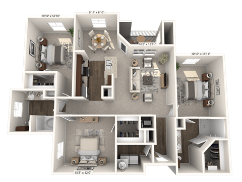 Floor plan for 3 beds, 2 baths, 1436 sqft