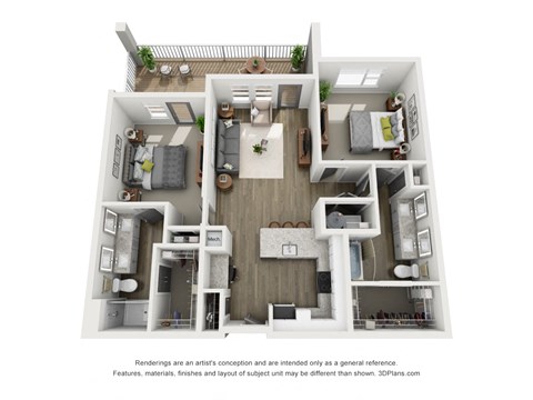 Floor plan for 2 beds, 2 baths, 1112 sqft