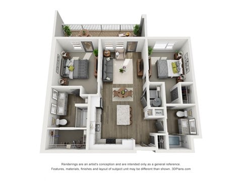 Floor plan for 2 beds, 2 baths, 1029 sqft
