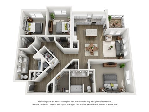 Floor plan for 3 beds, 2 baths, 1579 sqft