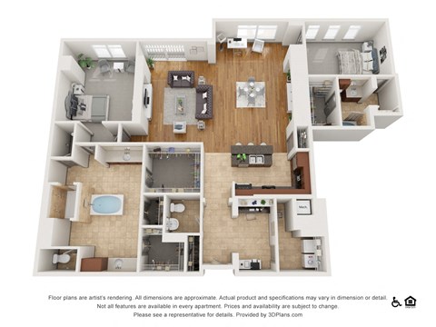 Floor plan for 2 beds, 2.5 baths, 2384 sqft