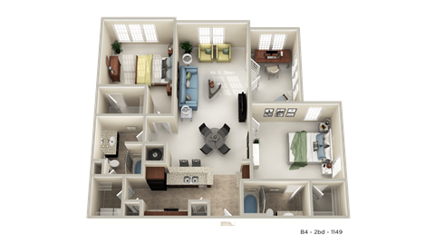 Floor plan for 2 beds, 2 baths, 1179 sqft