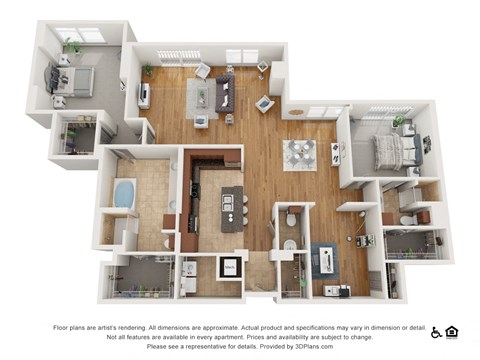Floor plan for 2 beds, 2.5 baths, 2306 sqft