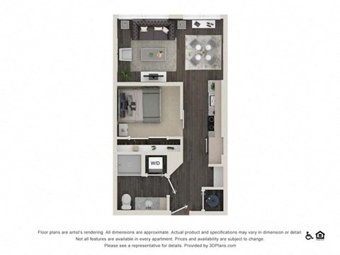 Floor plan for studio, 1 bath, 576 sqft