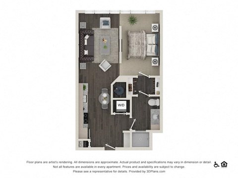 Floor plan for studio, 1 bath, 592 sqft