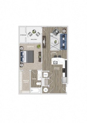 Floor plan for 1 bed, 1 bath, 758 sqft