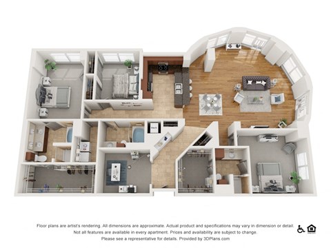 Floor plan for 3 beds, 3 baths, 2232 sqft