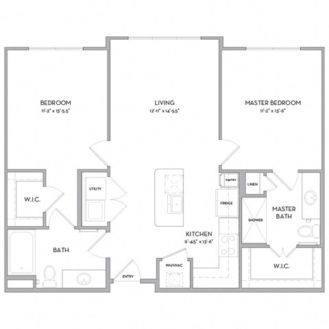 Floor plan for 2 beds, 2 baths, 962 sqft