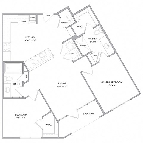 Floor plan for 2 beds, 2 baths, 1078 sqft