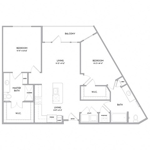 Floor plan for 2 beds, 2 baths, 1080 sqft
