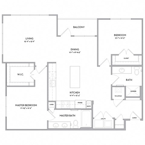 Floor plan for 2 beds, 2 baths, 1220 sqft
