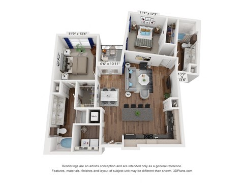 Floor plan for 2 beds, 2 baths, 1150 sqft