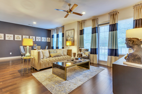 Dallas apartment for rent - a living room with a couch and a coffee table