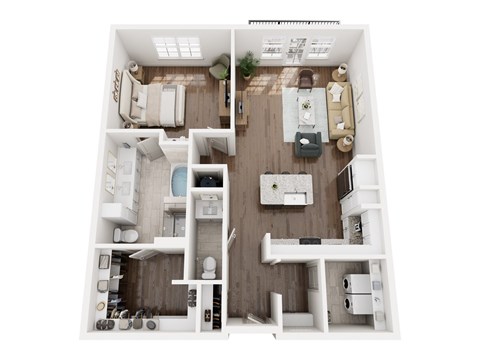 Floor plan for 1 bed, 1.5 baths, 1160 sqft
