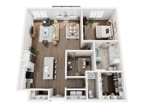 Floor plan for 1 bed, 1.5 baths, 1260 sqft