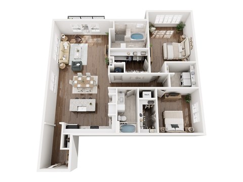 Floor plan for 2 beds, 2 baths, 1555 sqft